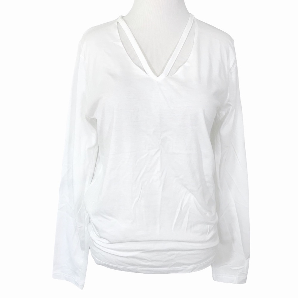 Reebok White Long Sleeve V Neck Tie Back Size Medium